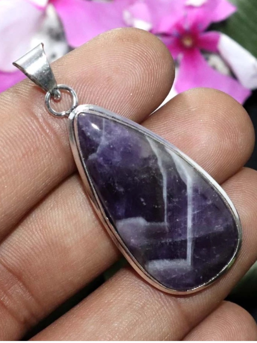 925 Sterling Silver Purple Teardrop Amethyst Pendant